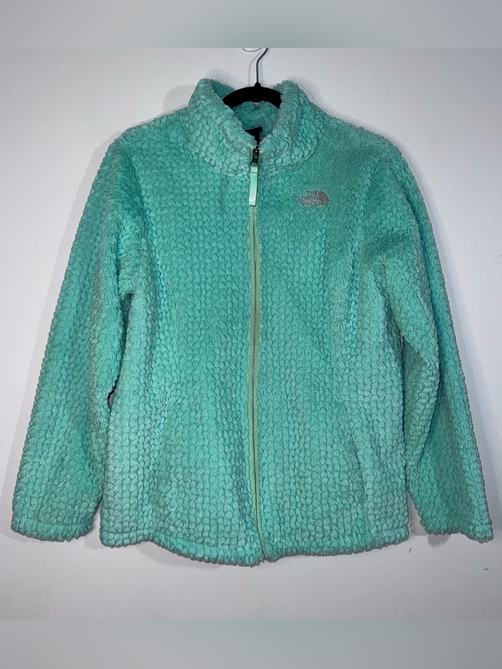 The North Face Girls XL Mint Green Fuzzy Fleece Zip Jacket Cozy